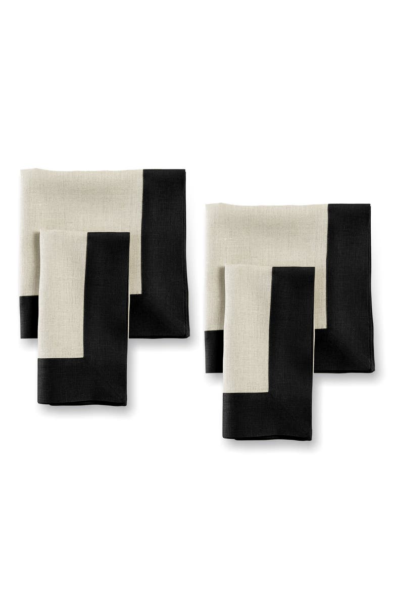 Linen Dinner Napkins Set of 4, 20 x 20" - Contempo, Main, color, Black and Natural