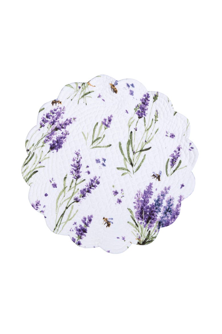 Lavender Fields 100% Cotton Quilted Round Set of 6 Spring Placemats 17", Alternate, color, Green
