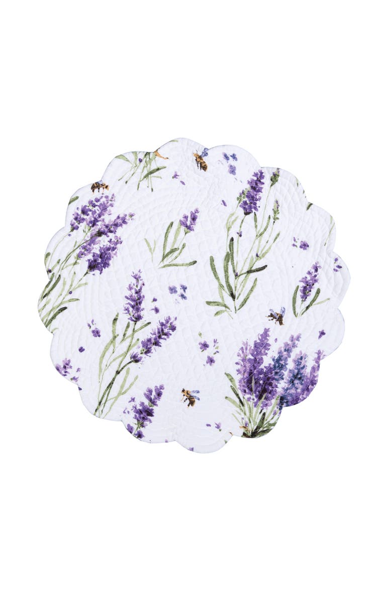 C&F Home Lavender Fields Reversible Machine Washable Round Scallop Quilt Placemats Set of 6, Alternate, color, Green