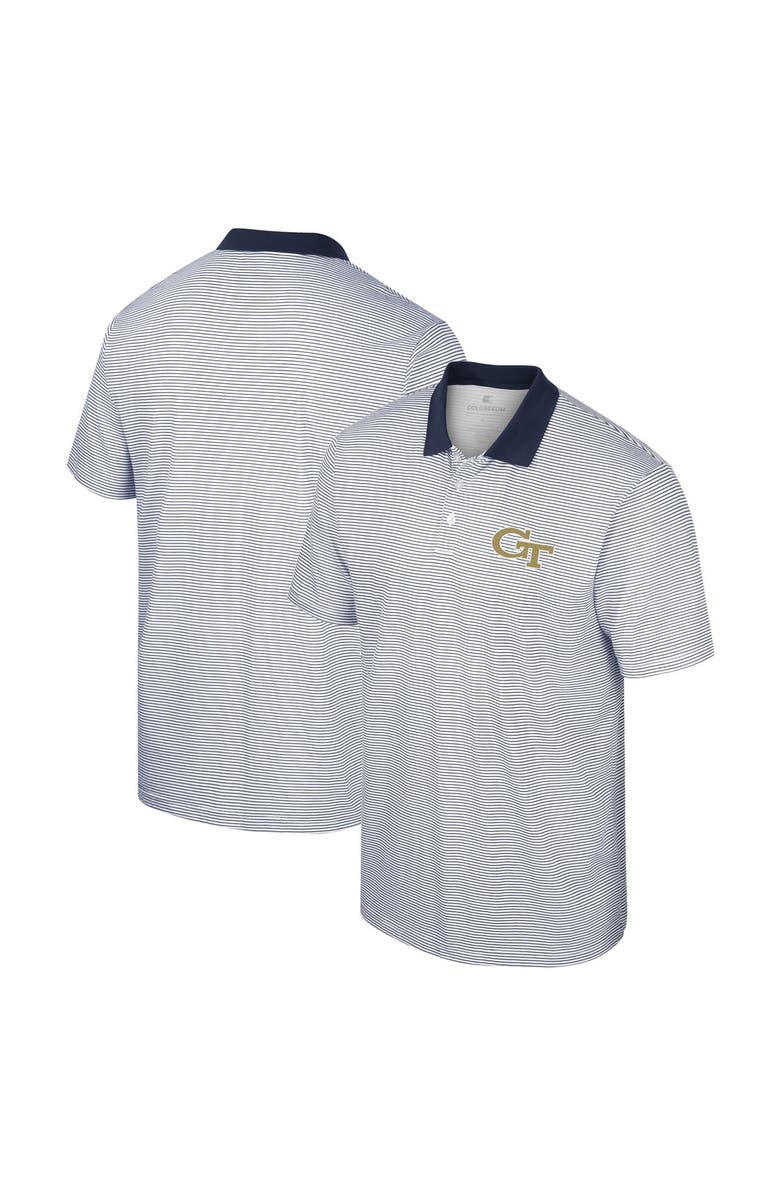 COLOSSEUM Men's Colosseum White/Navy Georgia Tech Yellow Jackets Print Stripe Polo, Alternate, color, 
