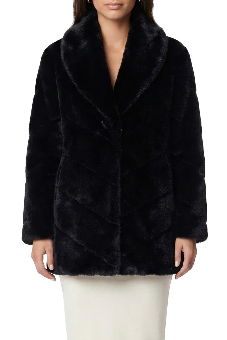 Fur-Free Mink (Faux Fur) Chevron Stroller, Shawl Collar, Main, color, BLACK