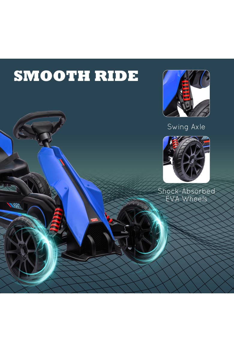 Kids Pedal Go Kart with Adjustable Seat Swing Axle Handbrake EVA Wheels, Alternate, color, Blue