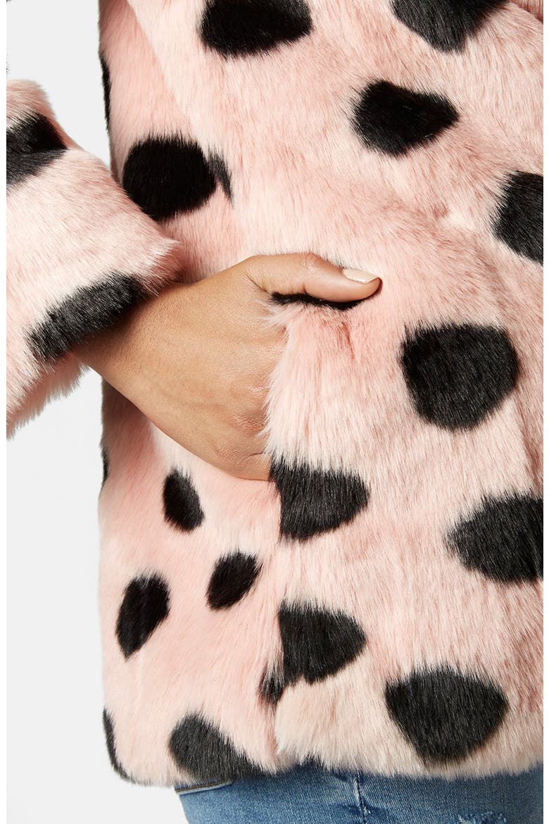Polka Dot Faux Fur Coat, Alternate, color, PINK MULTI