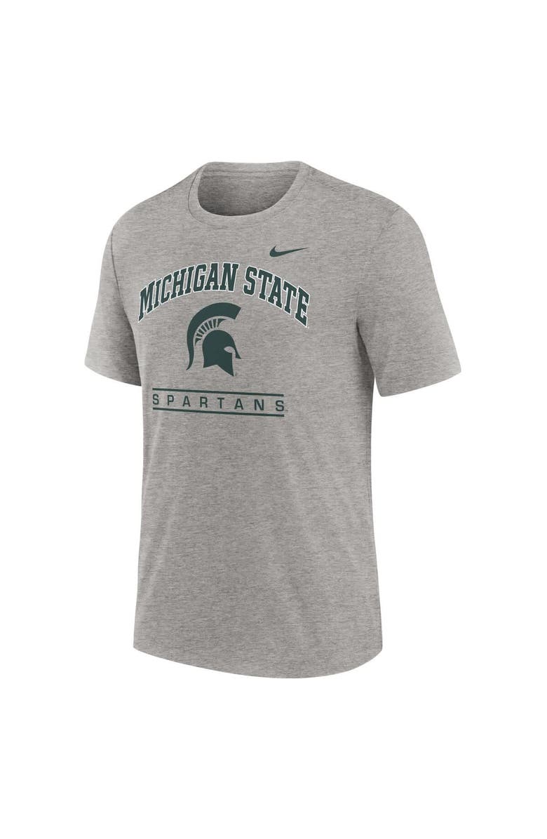 Nike Men's Nike Heather Gray Michigan State Spartans Arch Over Logo Tri-Blend T-Shirt, Alternate, color, Heather Gray