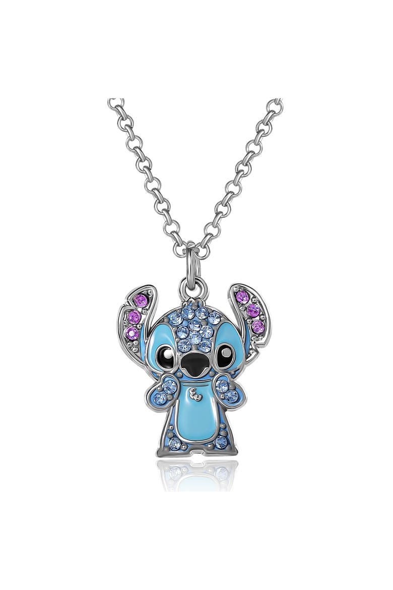Lilo & Stitch Pave Crystal Pendant Necklace, Main, color, Silver, blue