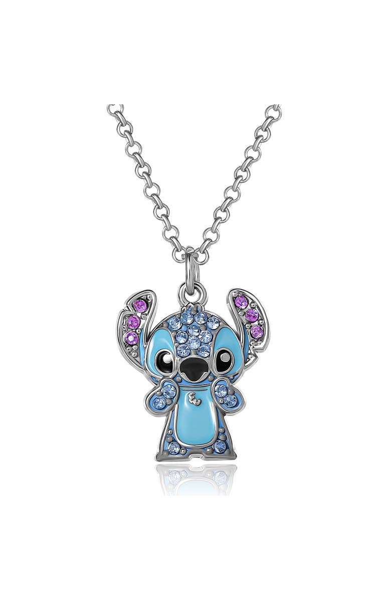 Disney Lilo & Stitch Pave Crystal Pendant Necklace, Main, color, Silver, Blue