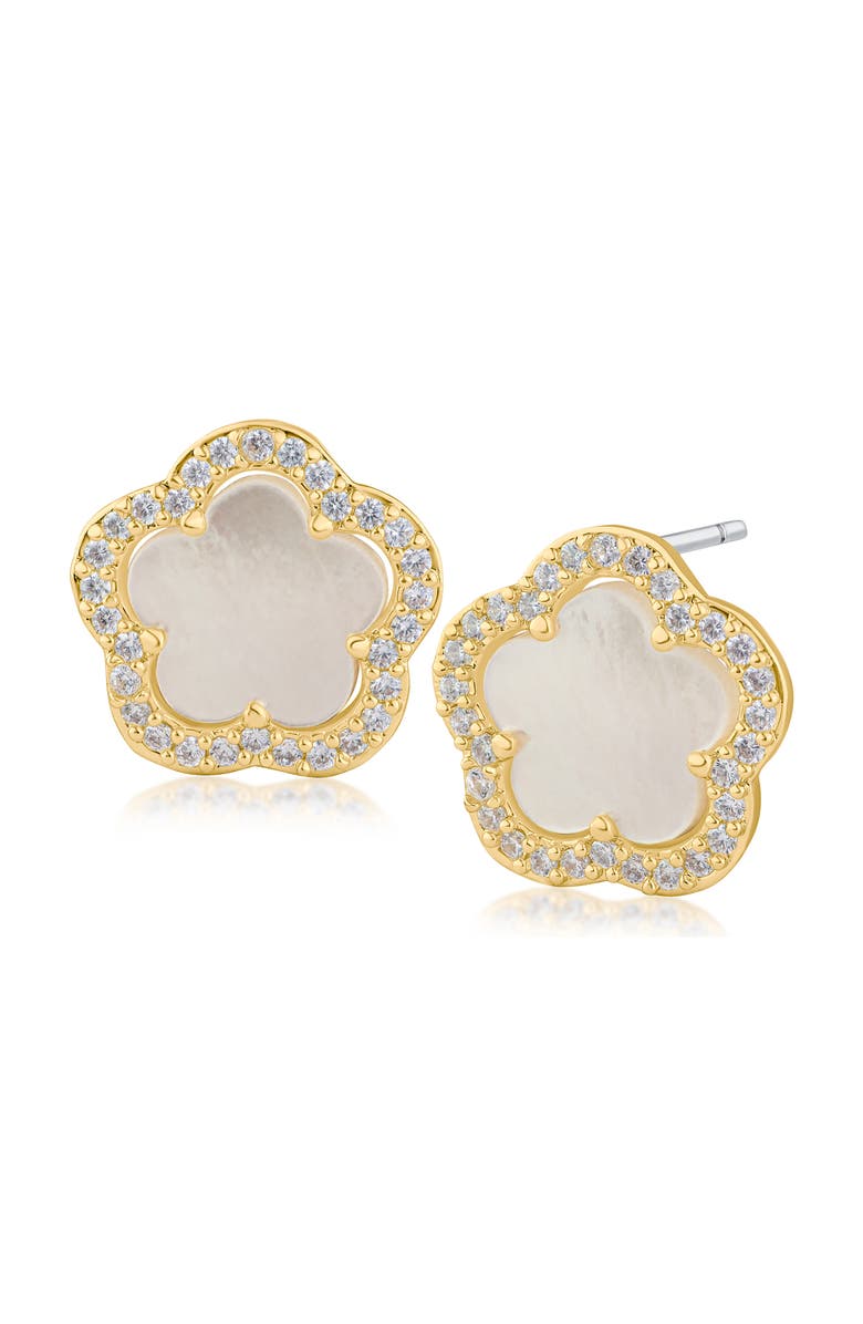 CZ by Kenneth Jay Lane Mother-of-Pearl & Cubic Zirconia Halo Clover Stud Earrings, Main, color,