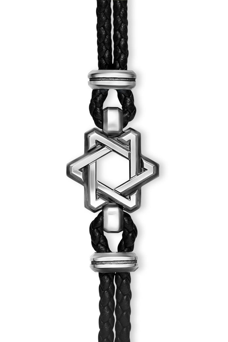 Streamline Star of David Bracelet in Black Leather with Sterling Silver, 18mm, Alternate, color, SILVER