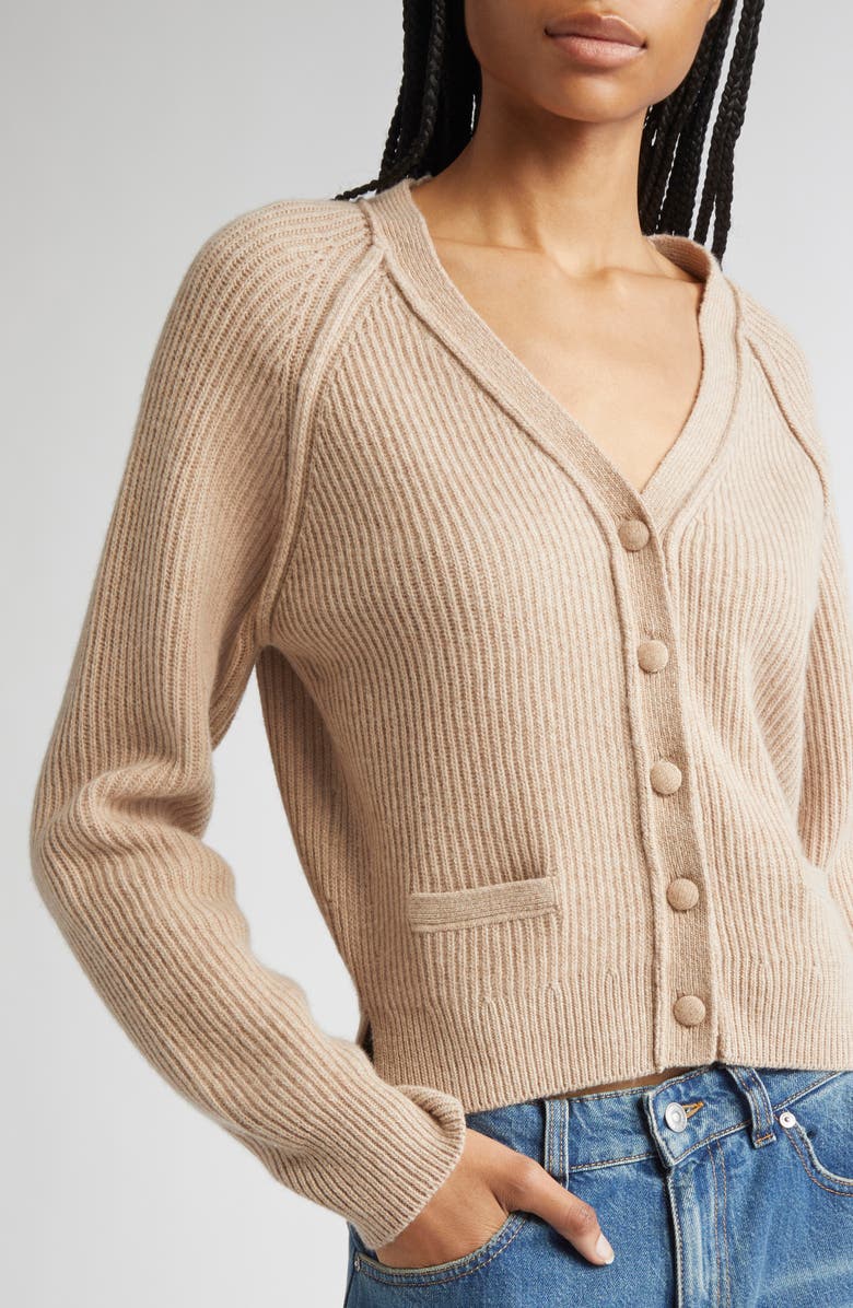 Victoria Beckham Wool & Cashmere Rib Cardigan, Alternate, color, Sand