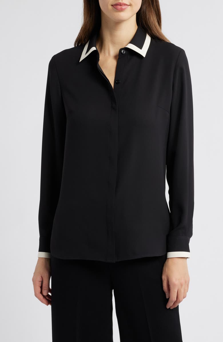 Anne Klein Contrast Collar Woven Shirt, Main, color,
