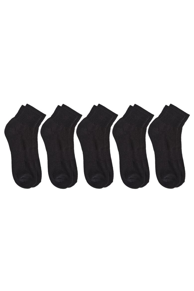 Organic Cotton Half Cushion Quarter Sock 5-Pack, Alternate, color, Black