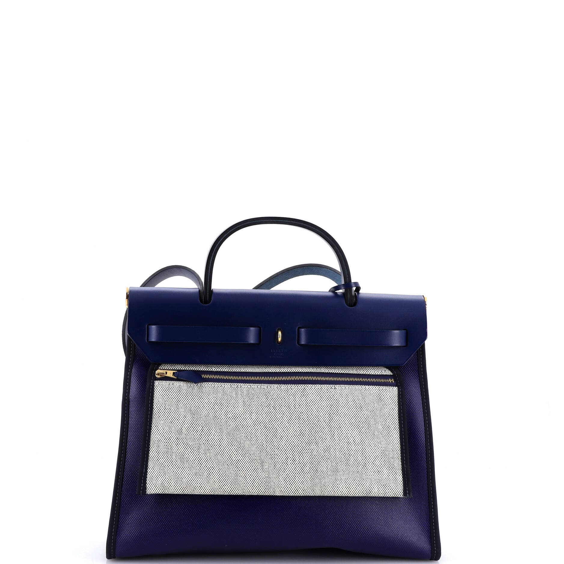 Pre-Owned Hermes Herbag Zip Berline Vache Canvas and Leather 31, Alternate, color, Bleu Encre