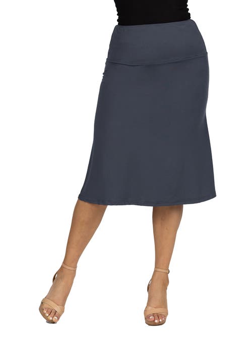 24seven Comfort Apparel A-LINE Elastic Waist Knee Length Skirt in Charcoal  product