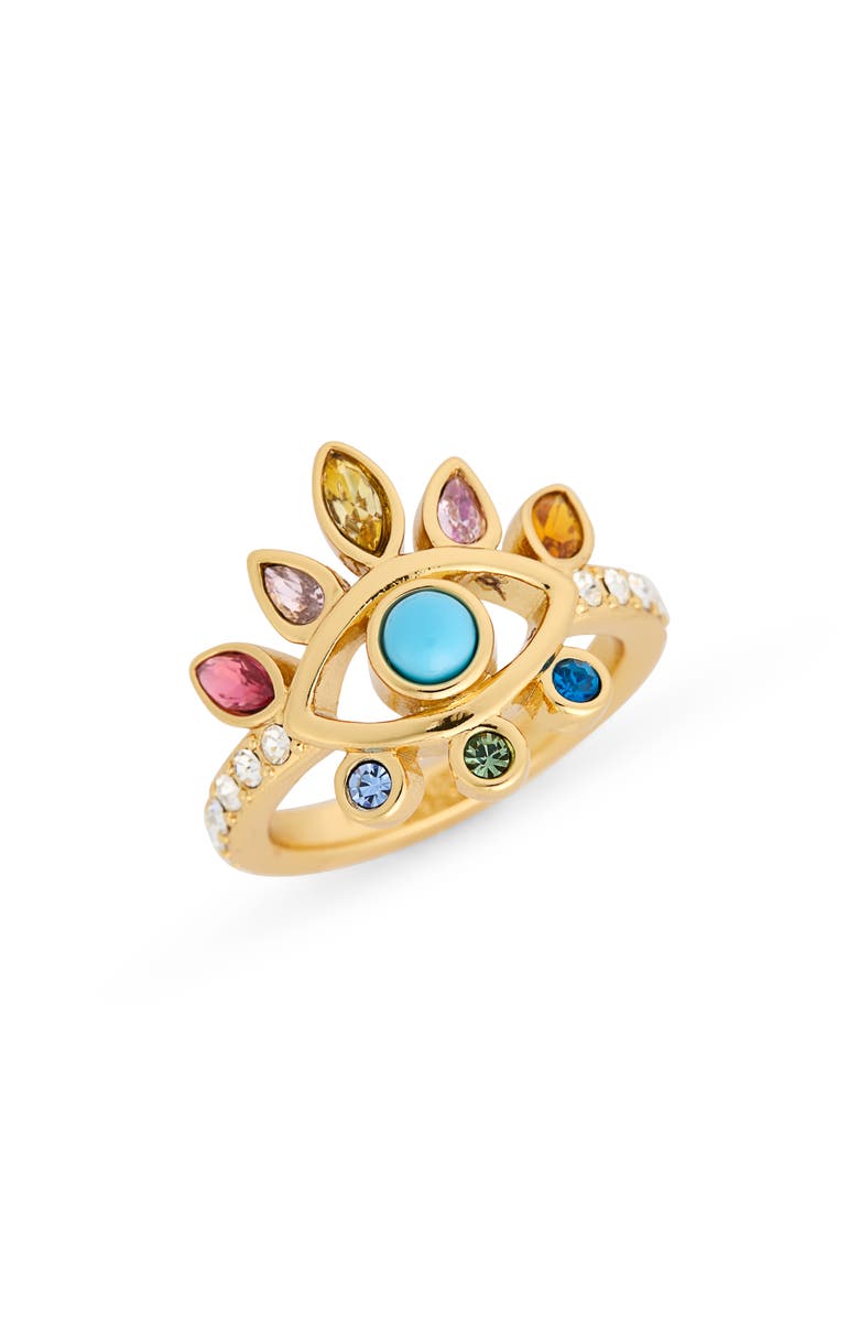 Kurt Geiger London Rainbow Crystal Evil Eye Cocktail Ring, Main, color, Gold/ Multi
