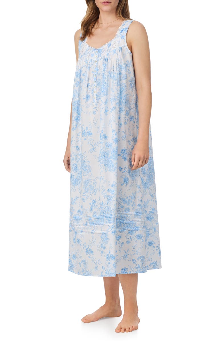 Eileen West Sleeveless Cotton Lawn Ballet Nightgown, Alternate, color, White/ Blue Flower