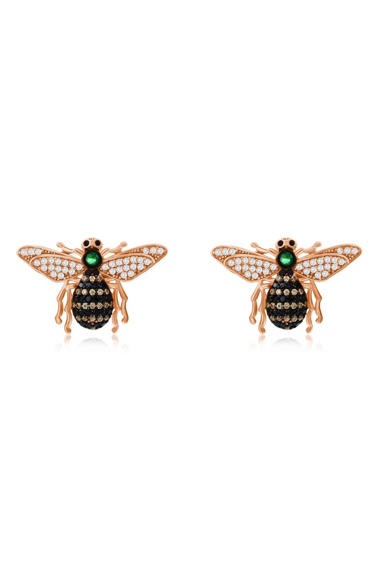 SUZY LEVIAN Pavé Cubic Zirconia Bumblebee Stud Earrings, Main, color, Black/ Rose Gold