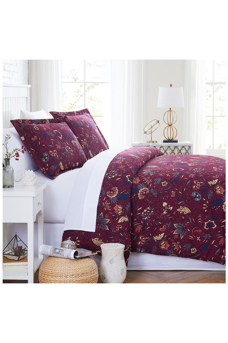 Blooming Blossoms Duvet Cover Set - Blue - Full/Queen, Main, color, RED