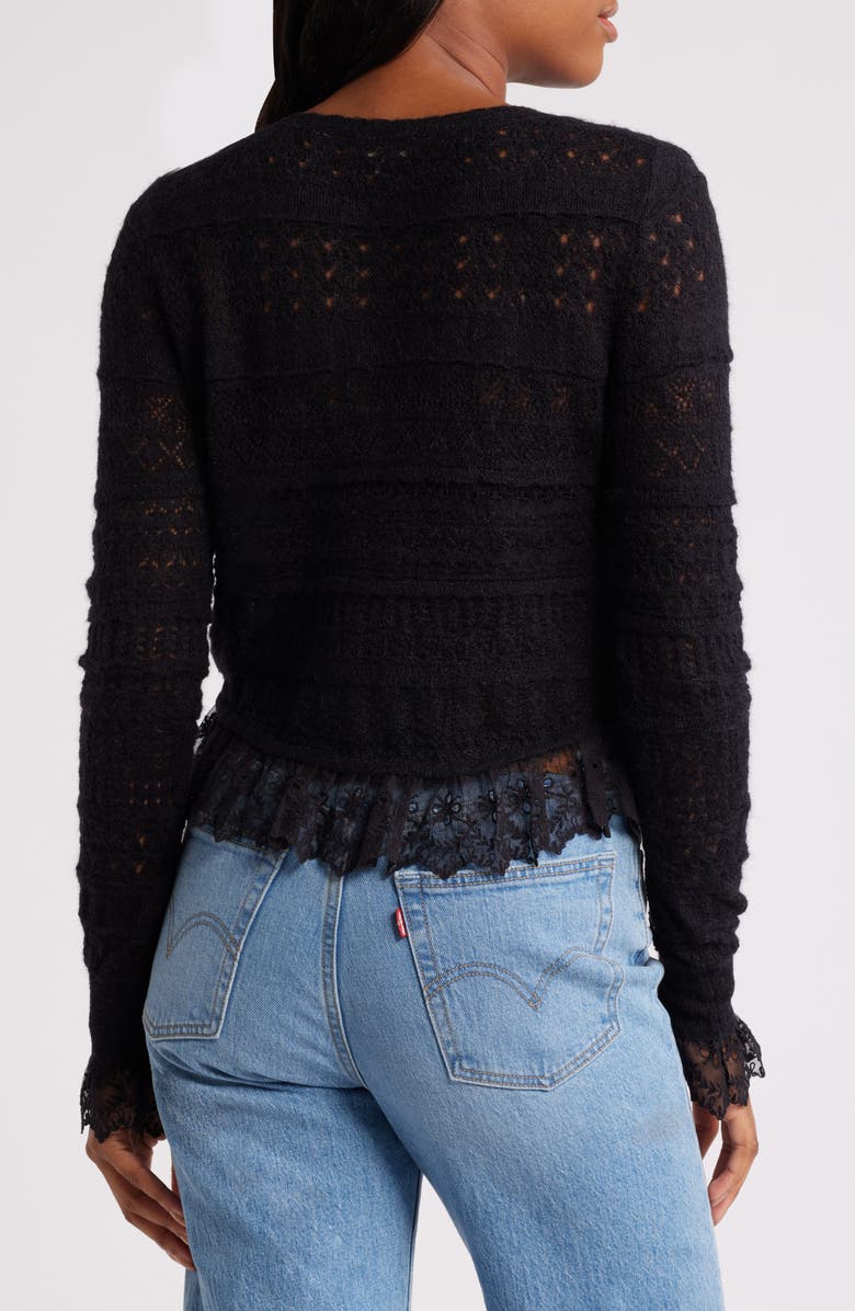 LoveShackFancy Norden Embroidered Lace Alpaca Blend Crop Cardigan, Alternate, color, 