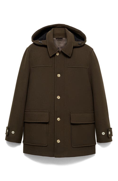 Mango Wool Blend Coat With Removable Hood In Khaki Green