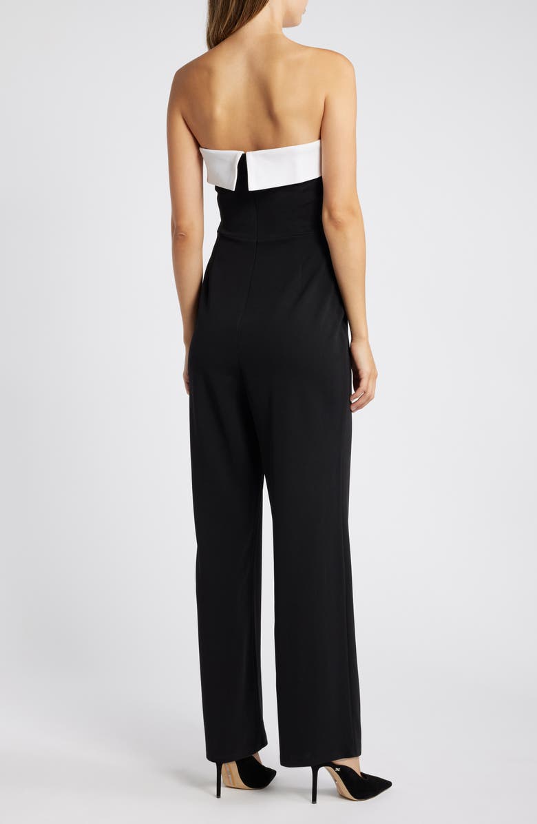bebe Colorblock Strapless Jumpsuit, Alternate, color, 