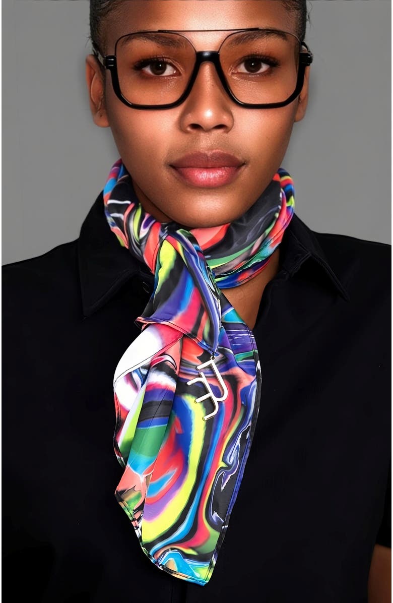 Dai Moda TY Print Versa Scarf with logo hardware, Alternate, color, Multi