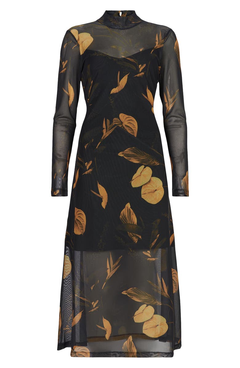 AllSaints Hanna Aretha Long Sleeve Mesh Midi Dress, Alternate, color, 