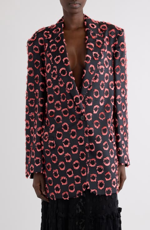 Basti Fil Coupé Polka Dot Oversize Double Breasted Satin Blazer