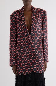 Dries Van Noten Basti Fil Coupé Polka Dot Oversize Double Breasted Satin Blazer