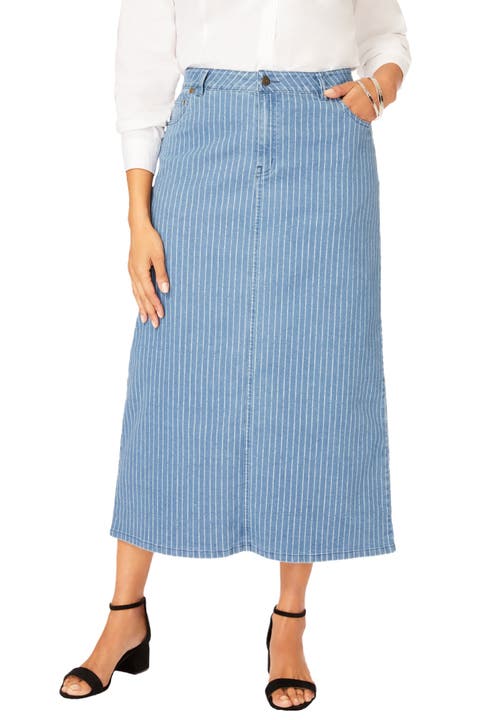 Jessica London True Fit Stretch Denim Midi Skirt In Blue