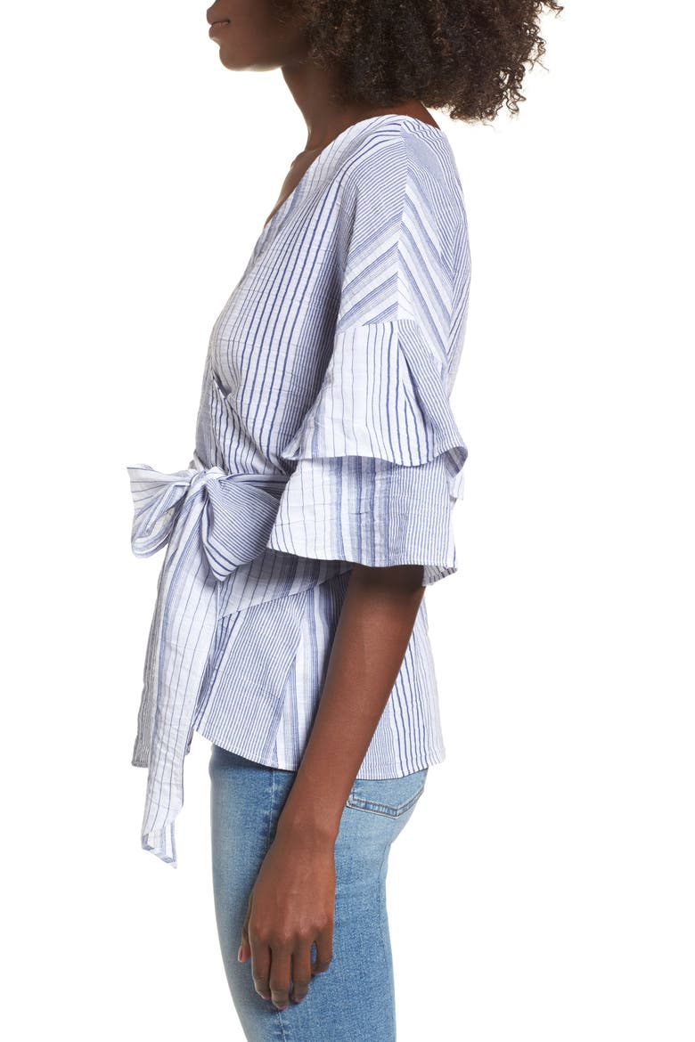 Tier Sleeve Wrap Top, Alternate, color, NAVY/ WHITE