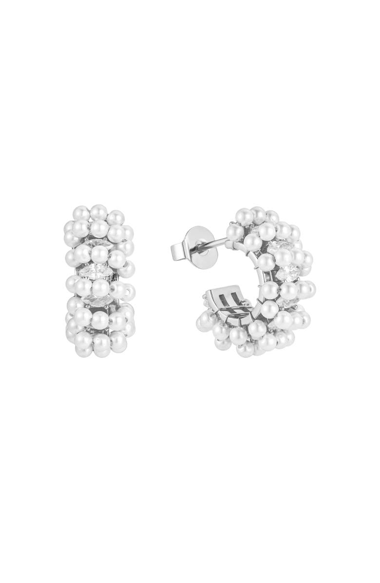 Untamed Petals Millie Mini Pearl Hoops, Main, color, Silver