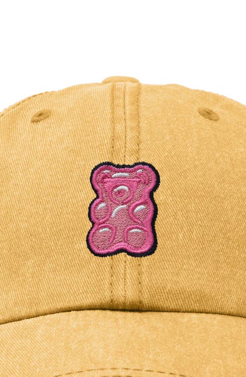Dalix Pink Gummy Embroidered Casual Cap In Washed Gold