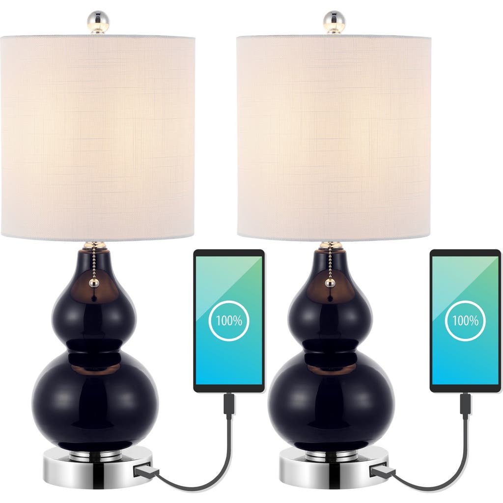 Jonathan Y Cora 22" Classic Vintage Glass Led Table Lamp With Usb Charging Port In Chrome/navy