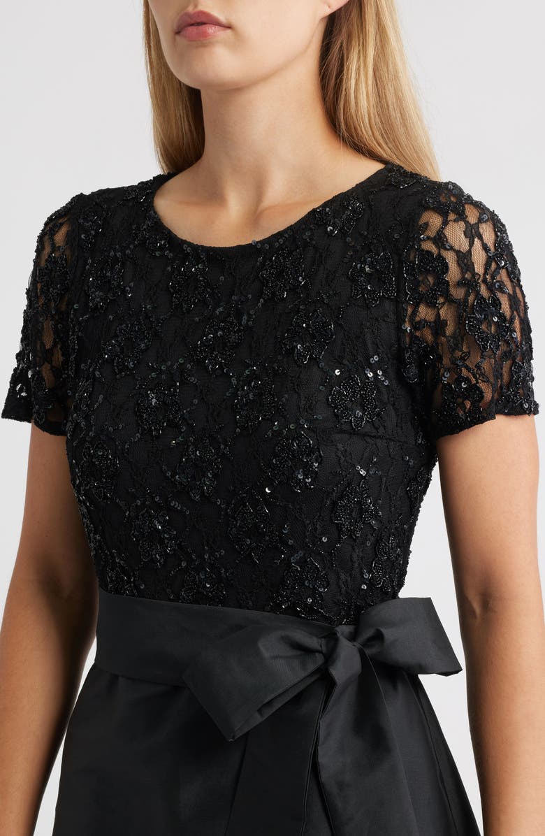 Pisarro Nights Lace & Taffeta Gown, Alternate, color, Black