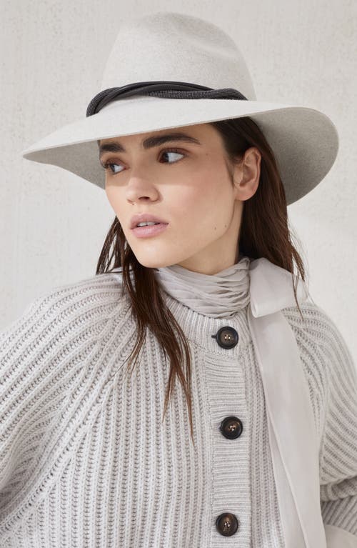Brunello Cucinelli Felt Fedora With Leather And Monili Band In White