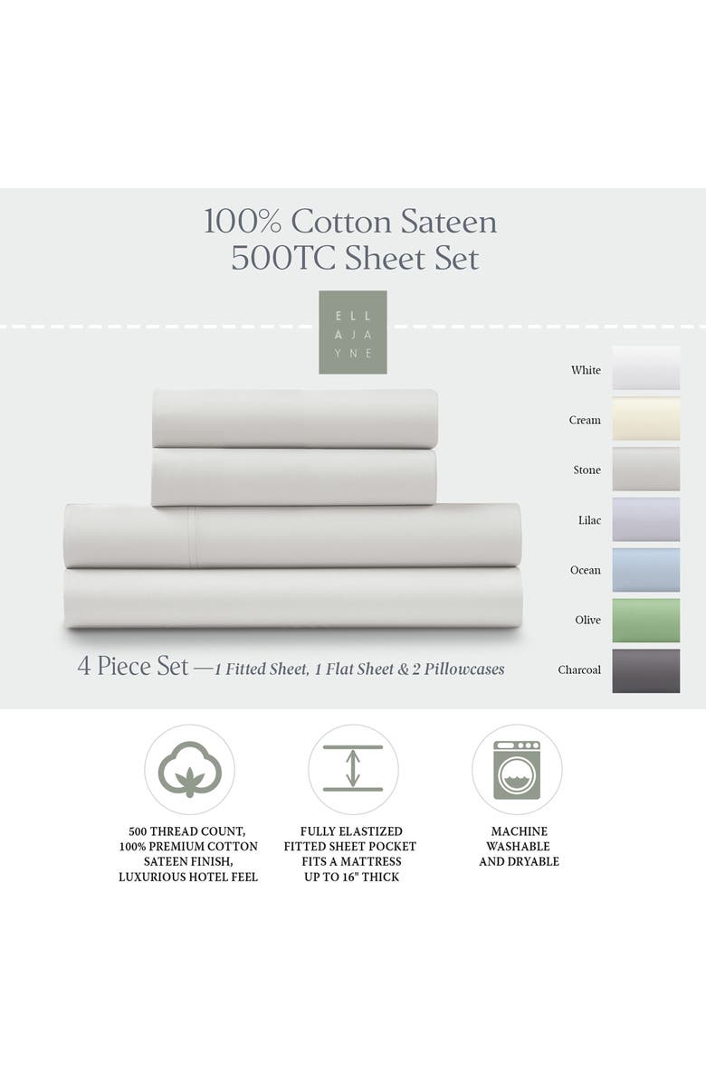 ELLA JAYNE HOME 500 Thread Count Cotton Sateen 4-Piece Sheet Set, Alternate, color, Stone