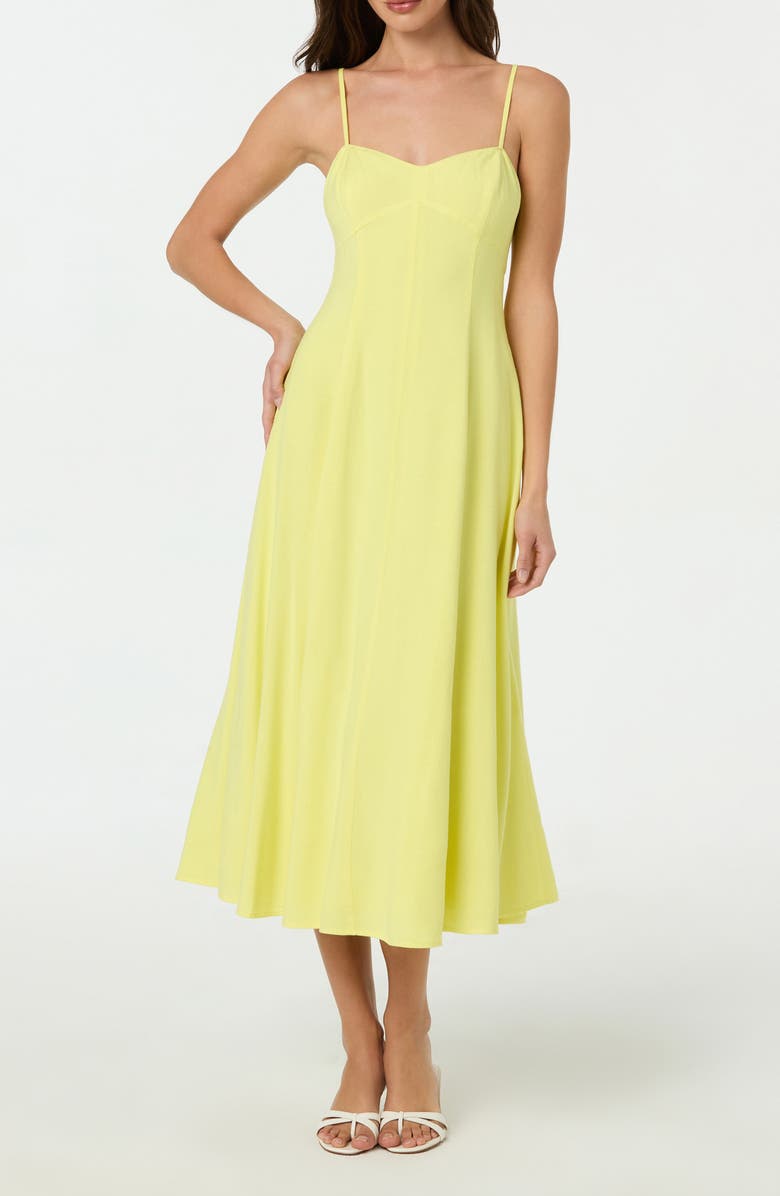 ASTR the Label Linen Blend Midi Dress, Alternate, color, Lemon
