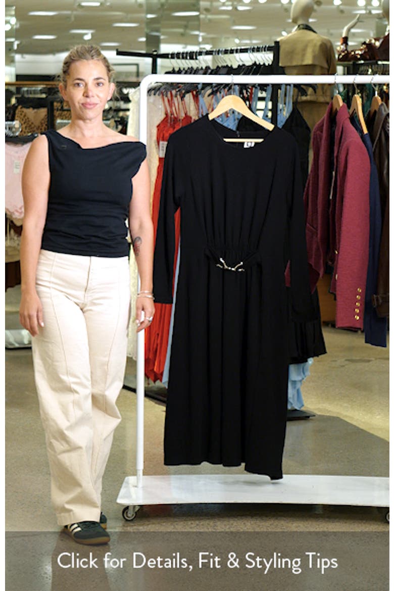 Accent Waist Long Sleeve Midi Dress video