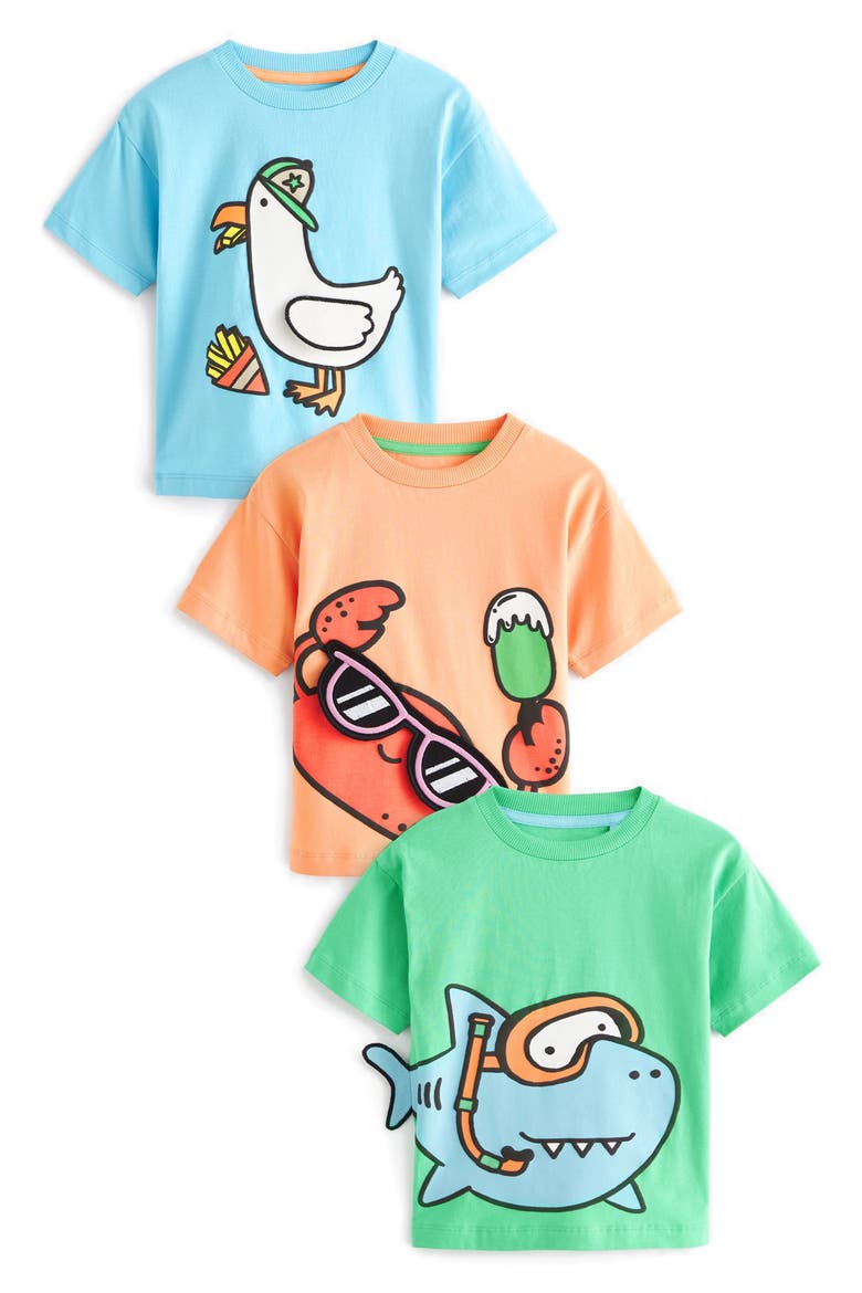 Kids' Assorted 3-Pack Cotton Graphic T-Shirts, Main, color, BLUE/ ORANGE/ GREEN ASSORTED