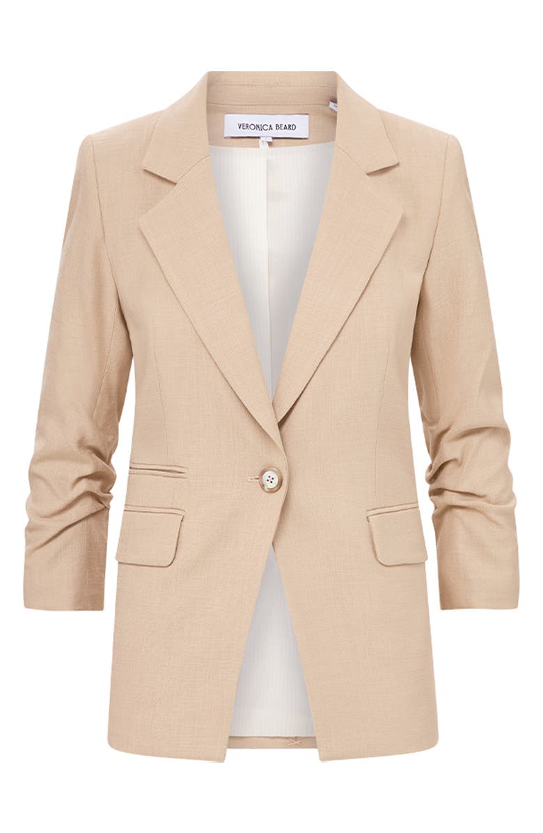 Veronica Beard Battista Ruched Sleeve Dickey Blazer, Alternate, color, Stone Khaki