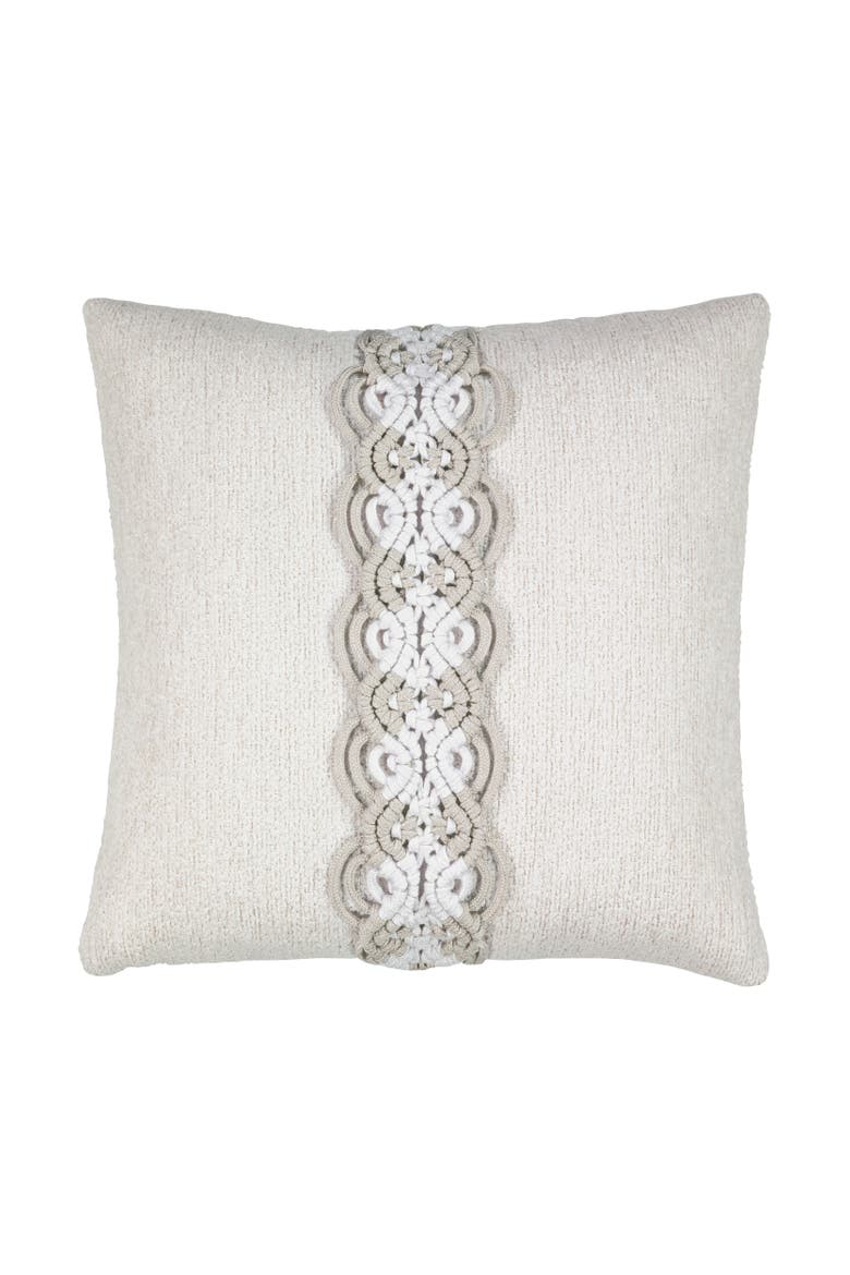 Distinct Oyster Hand Macrame & Chenille Indoor & Outdoor Woven Accent Pillow, Main, color, Oyster