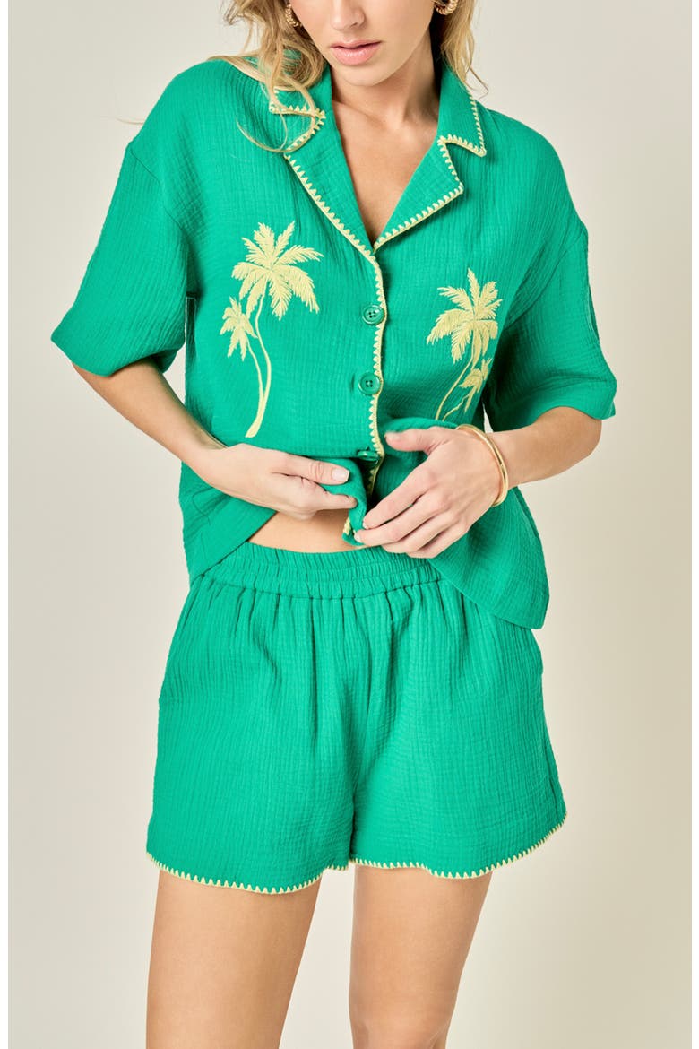 Tropical Embroidered Button-Up Shirt, Alternate, color, GREEN