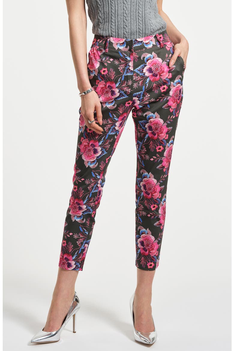 Slim Fit Sateen Ankle Pants, Main, color, TROMPE LOEIL FLORAL