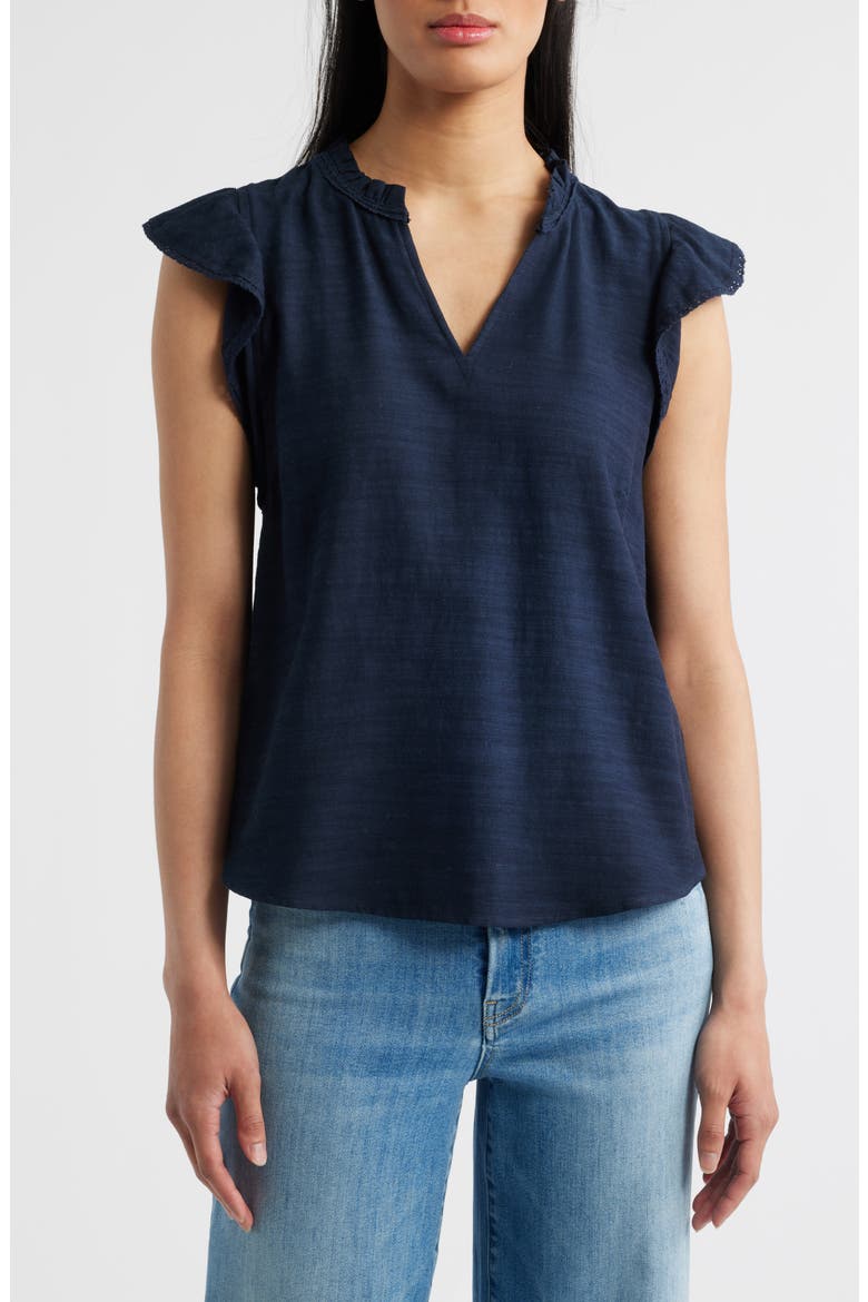 Flutter Sleeve Top, Main, color, NAVY