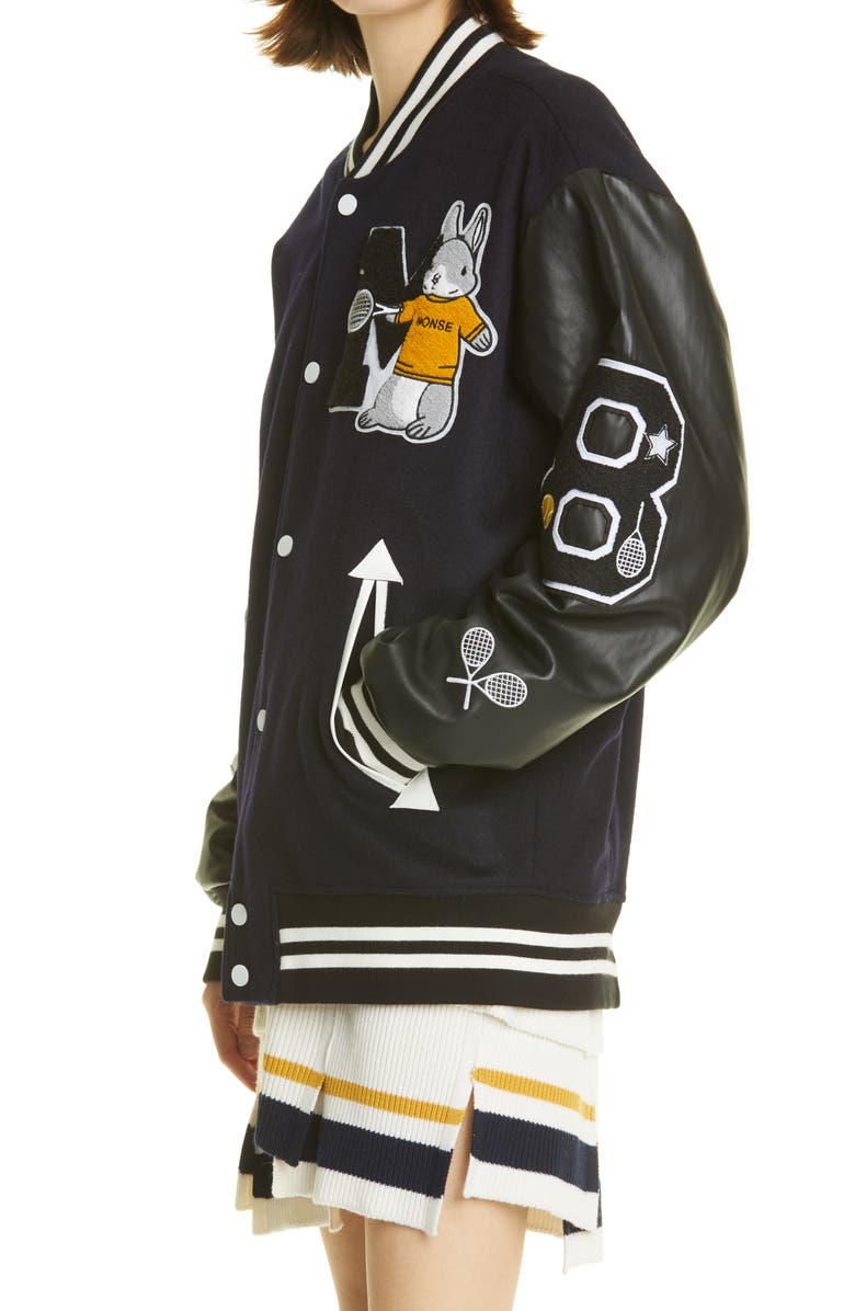 MONSE Oversize Double Face Wool Blend Letterman Jacket, Alternate, color, 
