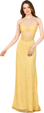 LARA New York Beaded Corset Prom Dress with Slit