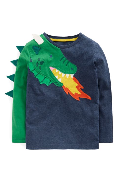 Kids' Dragon Appliqué Long Sleeve Cotton Graphic T-Shirt (Toddler & Little Kid)