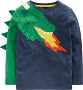 Mini Boden Kids' Dragon Appliqué Long Sleeve Cotton Graphic T-Shirt