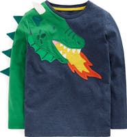 Mini Boden Kids' Dragon Appliqué Long Sleeve Cotton Graphic T-Shirt
