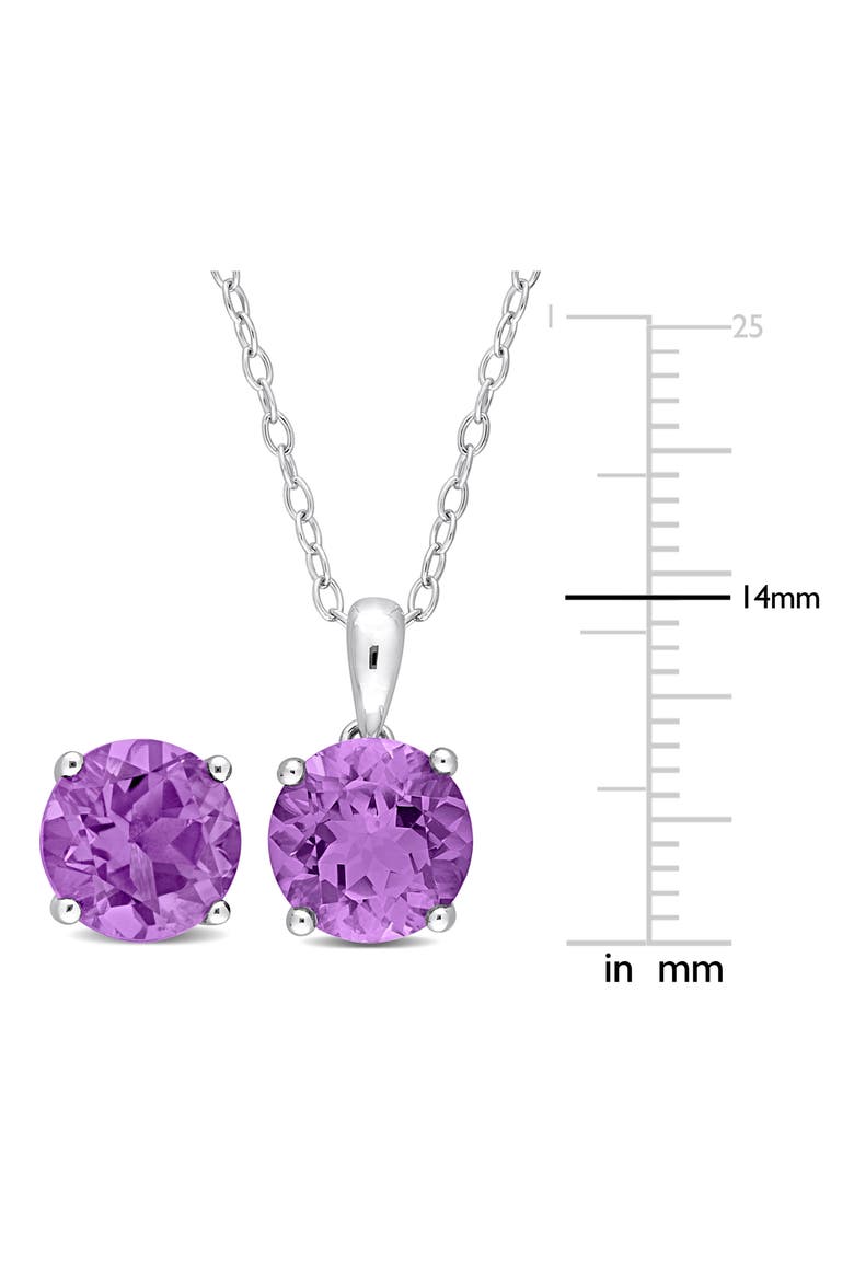 Round Cut Amethyst Pendant Necklace & Stud Earrings Set, Alternate, color, PURPLE